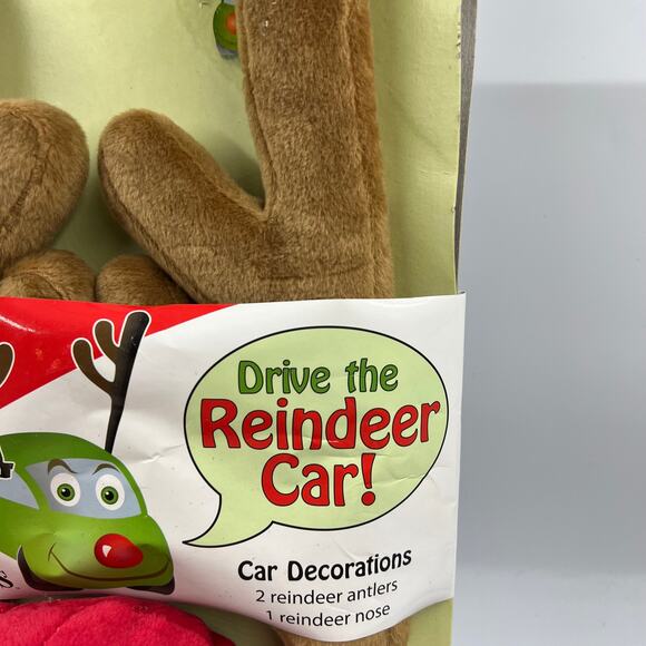 Drive The Reindeer Car Auto Outfits Reindeer Antlers & Red Nose NEW - Picture 2 of 5